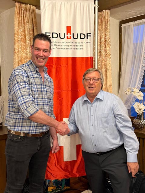 Nationalrat Christoph Riner (links) und EDU-Kantonalpräsident Roland Haldimann. Foto: zVg