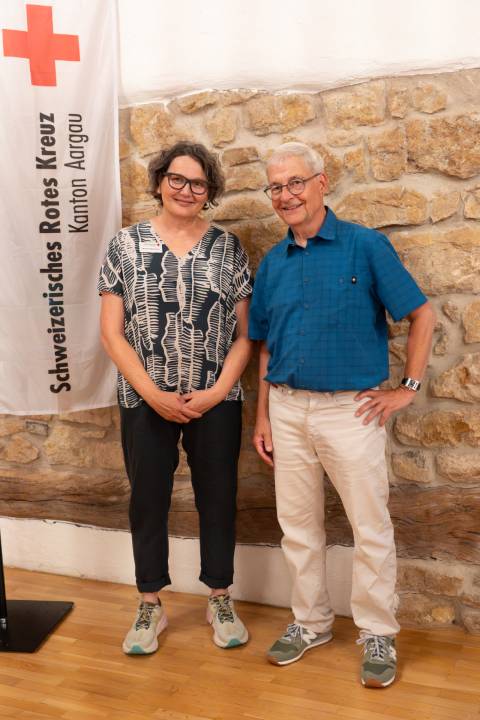 Die Leiterin der Tagesstätte Frick mit Thomas Jenelten, Präsident von Alzheimer Aargau.