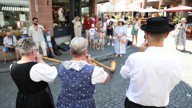 Impressionen vom Auftritt der Alphorngruppe Magden beim Eidgenössischen Jodlerfest in Basel