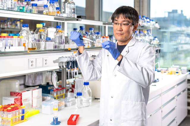 PSI-Forscher Yasushi Kondo untersucht, wie das Signalprotein B-Raf das Wachstum von Krebszellen beeinflusst und wie man dieses Wachstum verhindern kann. © Paul Scherrer Institut PSI/Markus Fischer